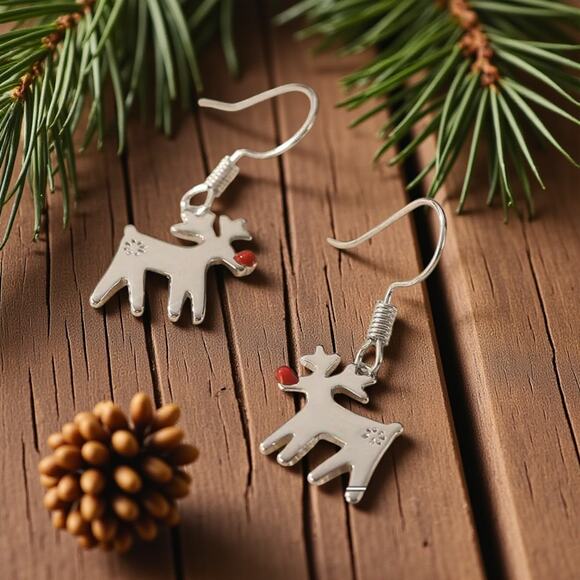 Reindeer Earrings – White Gold Plated Holiday Jewelry | 0.59" x 1.18" - Picture 4 of 15